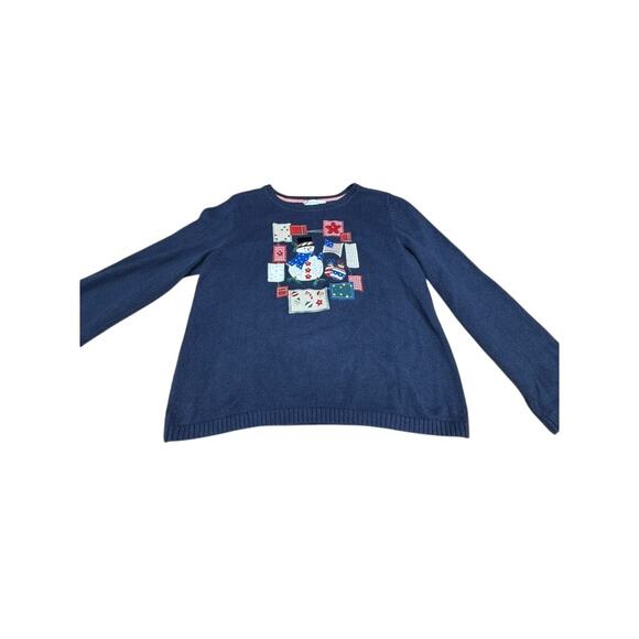 "Christopher & Banks" Vintage Patchwork Christmas Sweater Snowman SZ L Ugly Warm - Picture 4 of 11